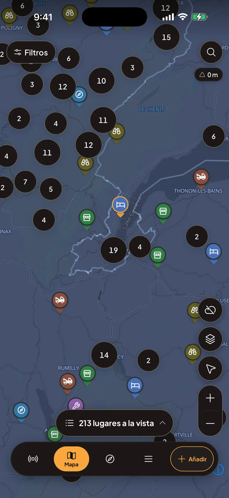 Motonest map of Geneva with motorcycle-friendly places