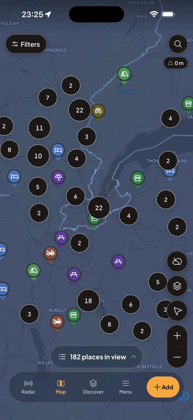 Motonest map of Geneva with motorcycle-friendly places