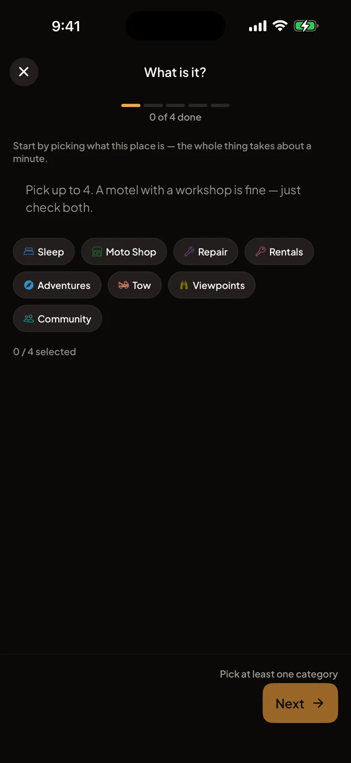 Suggesting a new place in the Motonest app