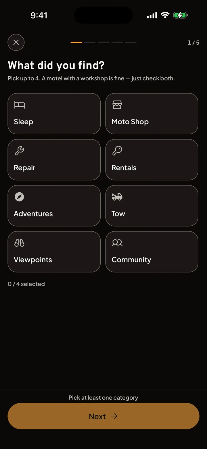 Suggesting a new place in the Motonest app