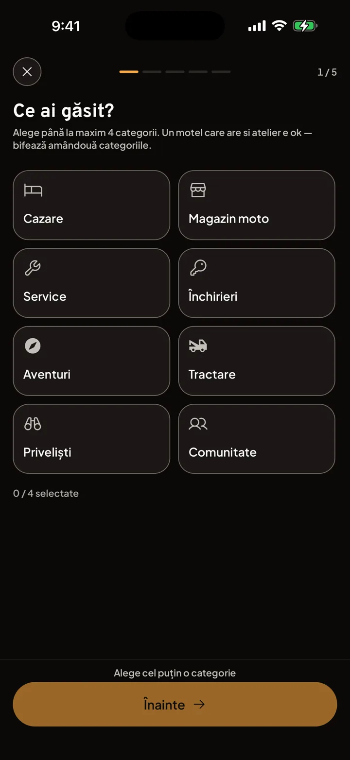 Motonest in-app screen to suggest a new nest for other riders