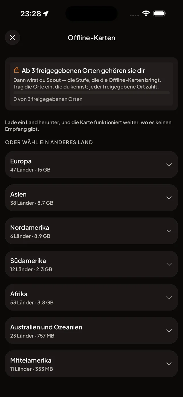 Offline-Karten, freigeschaltet durch das, was du einträgst.