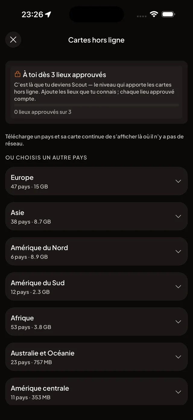 Les cartes hors ligne, débloquées par ce que tu ajoutes.