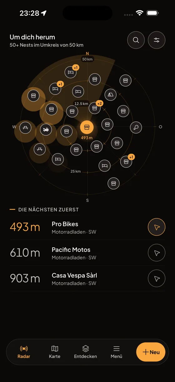 Das Radar: was um dich herum ist, jetzt gleich.
