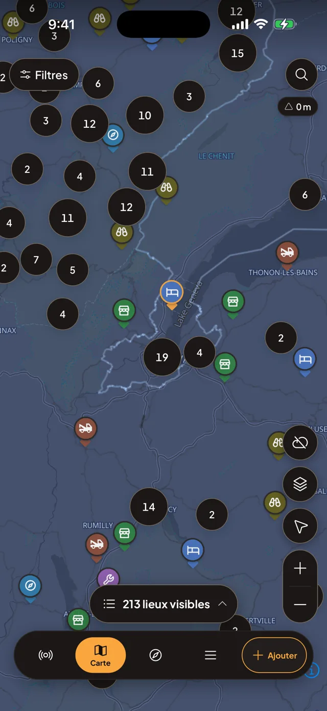 Motonest map view with category pins