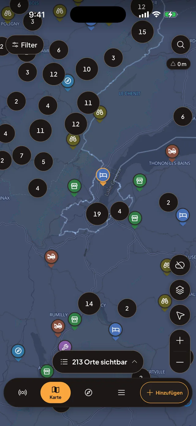 Motonest map view with category pins