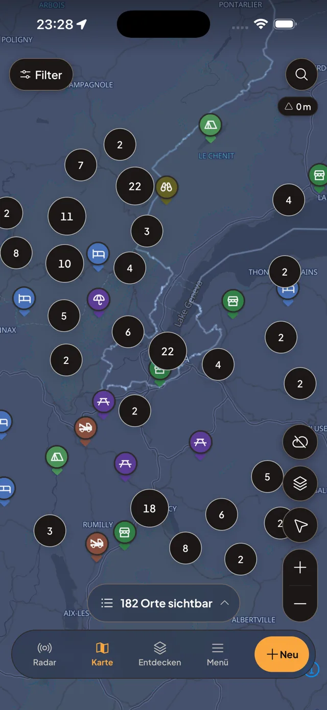 Motonest map view with category pins