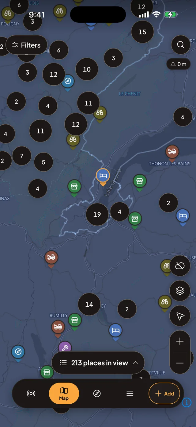 Motonest map view with category pins