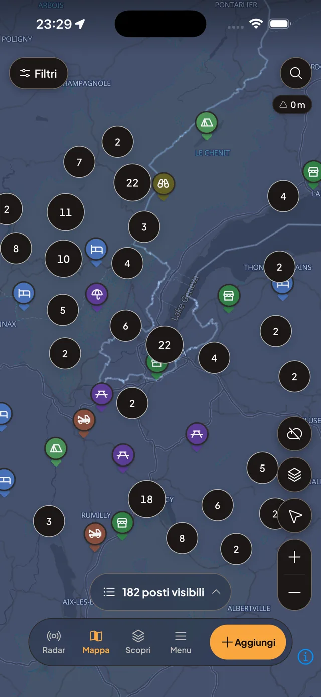 Motonest map view with category pins