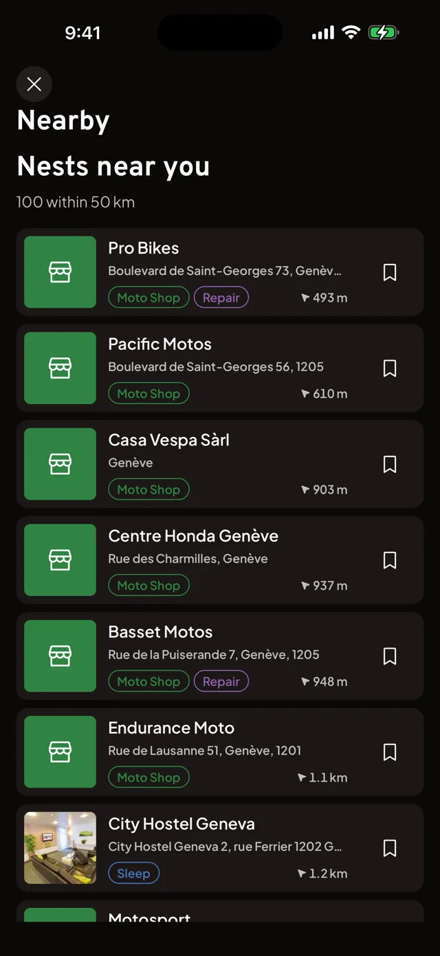 Motonest nearby places bottom sheet