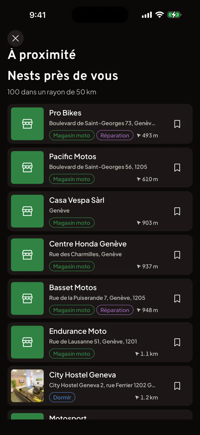Motonest nearby places bottom sheet
