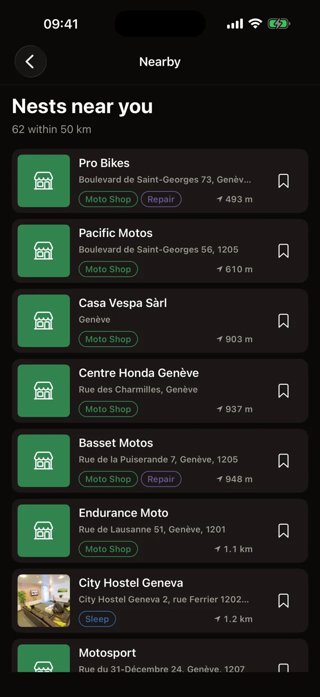 Motonest nearby places bottom sheet