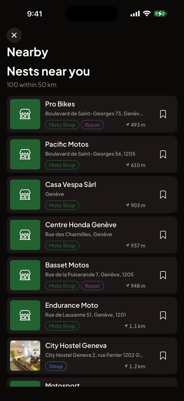 Motonest nearby places bottom sheet